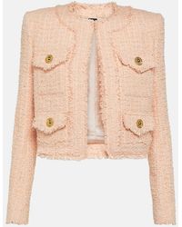 Balmain - Chaqueta Cropped De Tweed Con Flecos - Lyst
