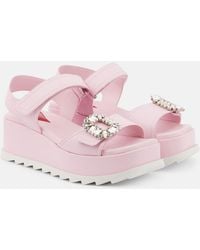 Roger Vivier - Embellished Leather Platform Sandals - Lyst