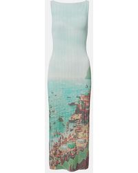 STAUD - Bryn Printed Compact Knit Midi Dress - Lyst