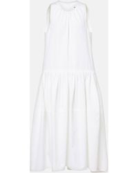 Jil Sander - Gathered Cotton Midi Dress - Lyst