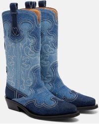 Ganni - Denim Cowboy Boots - Lyst
