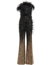Elie Saab Feather-trimmed Sequined Jumpsuit - Multicolor