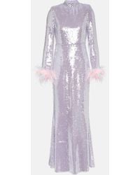 Self-Portrait - Feather-trimmed Sequined Gown - Lyst