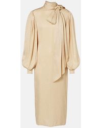 Gucci - Gg Draped Striped Silk Jacquard Midi Dress - Lyst