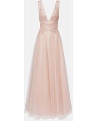 Costarellos - Floral-Applique Tulle Gown - Lyst