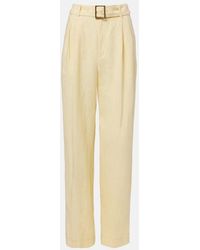 Polo Ralph Lauren - Belted Linen Straight Pants - Lyst