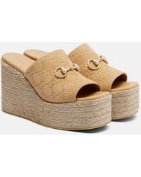 Gucci - Horsebit Gg Suede Espadrille Wedges - Lyst