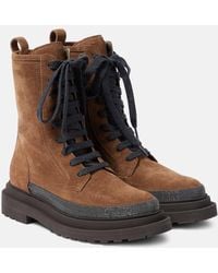 Brunello Cucinelli - Monili Suede Combat Boots - Lyst