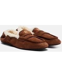 Miu Miu - Ruches Shearling-Lined Suede Penny Loafers - Lyst