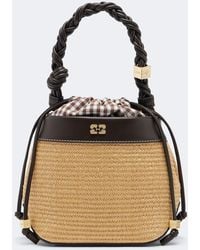 Ganni - Bou Small Raffia-Effect Bucket Bag - Lyst