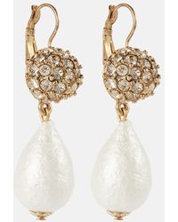 Oscar de la Renta - Silk Pearl Drop Earrings With Crystals - Lyst