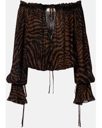Blumarine - Lace-Trimmed Zebra-Print Chiffon Top - Lyst