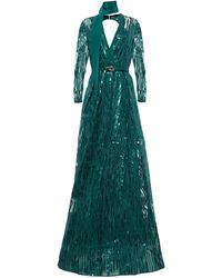Elie Saab Sequined Embroidered Cutout Gown - Green