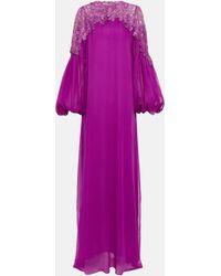 Oscar de la Renta - Lace-trimmed Silk Crepe Gown - Lyst