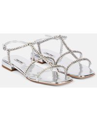 Miu Miu - Sandalen Aus Metallic-Leder Mit Kristallen - Lyst