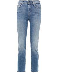 7 For All Mankind Denim Mid-Rise Jeans The Straight Crop in Schwarz Damen Bekleidung Hosen und Chinos Hose mit gerader Passform 