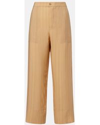 Saint Laurent - Striped Cropped Silk Straight Pants - Lyst