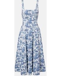 STAUD - Wells Floral Cotton Poplin Midi Dress - Lyst