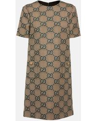 Gucci - Monogram-pattern Wool Mini Dress - Lyst