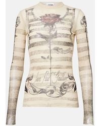 Jean Paul Gaultier - Striped Printed Mesh Top - Lyst