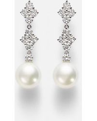 Mikimoto - 18Kt Drop Earrings With Pearls And Diamonds - Lyst