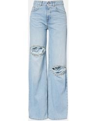 Area - Distressed Embellished Wide-Leg Jeans - Lyst