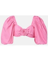 Adriana Degreas - Floral-Applique Cotton-Blend Crop Top - Lyst