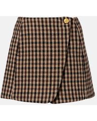 Ganni - Checked Wool Wrap Skirt - Lyst