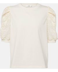 FRAME - Frankie Lace-trimmed Cotton Jersey Top - Lyst