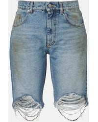 Area - Distressed Embellished Denim Shorts - Lyst