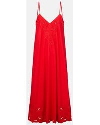 Juliet Dunn - Embroidered Cotton Poplin Midi Dress - Lyst