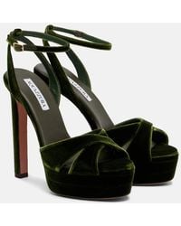 Aquazzura - Divine 130 Velvet Platform Sandals - Lyst