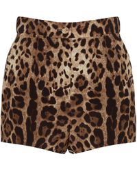 Womens Clothing Shorts Mini shorts Dolce & Gabbana Leopard-print Silk Shorts in Brown 