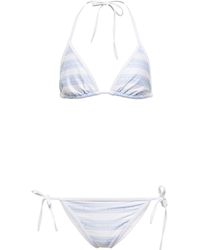 Balmain Gestreifter Triangel-Bikini - Weiß