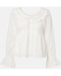 Posse - Danielle Lace-Trimmed Cotton Blouse - Lyst