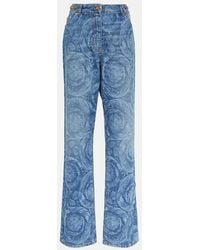 Versace - High-Rise Straight Jeans Barocco - Lyst