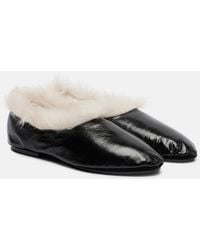 Jil Sander - Shearling-Trimmed Leather Slip-On Shoes - Lyst