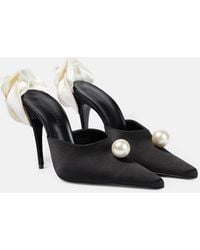 Magda Butrym - Flower Heels Applique Embellished Satin Mules - Lyst