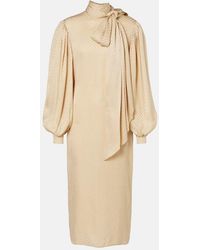 Gucci - Gg Draped Striped Silk Jacquard Midi Dress - Lyst