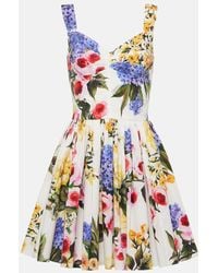 Dolce & Gabbana - Minikleid Aus Stretch-baumwollpopeline Mit Blumenprint Und Falten - Lyst