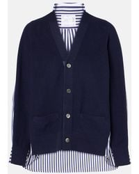 Sacai - Cardigan Aus Baumwolle Mit Popeline - Lyst