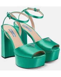 Prada - Satin Platform Sandals - Lyst