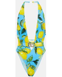 Dolce & Gabbana - Printed Halterneck Swimsuit - Lyst