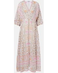 Juliet Dunn - Embellished Floral Cotton Maxi Dress - Lyst