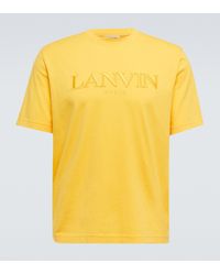 Lanvin Logo Embroidered Cotton T-shirt - Yellow