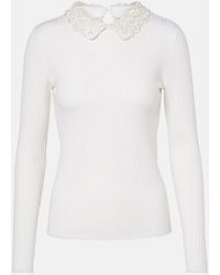 Carolina Herrera - Embellished Ribbed-Knit Wool Top - Lyst