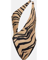 Stella McCartney - Asymmetric Zebra-print Swimsuit - Lyst