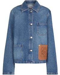 Loewe Anagram Leather-trimmed Denim Jacket - Blue