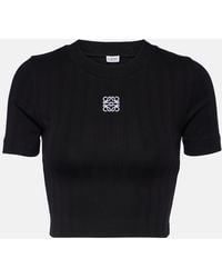 Loewe - Anagram Verkürztes T-shirt Aus Gerippter Baumwolle Mit Stickerei - Lyst