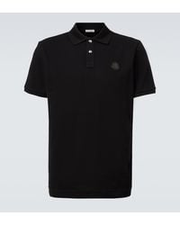 Moncler - Leather-Trimmed Cotton Pique Polo Shirt - Lyst